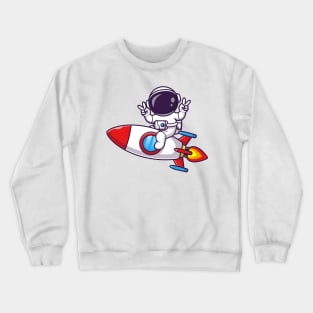 Astronaut Riding Rocket With Peace Hand Cartoon Crewneck Sweatshirt